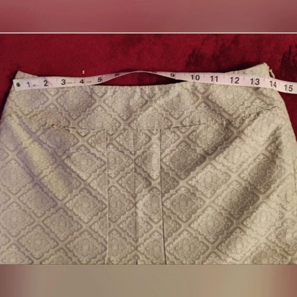 Anne Taylor Vintage Silk Cotton Damask Pleated Knee Length Pencil Skirt Size 0 - Picture 5 of 11